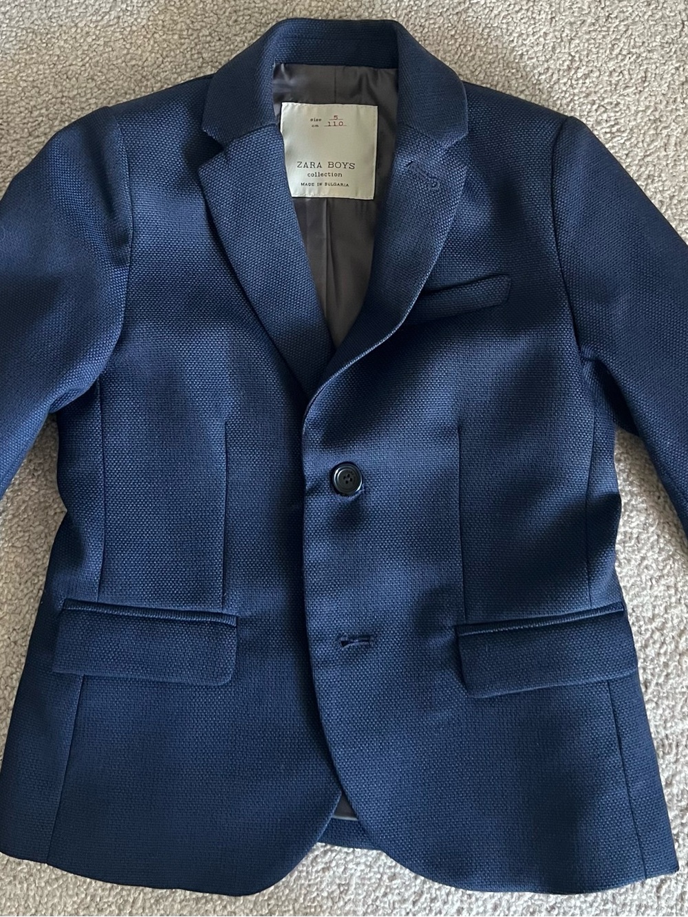 Zara Collection Tailored Fit Boys Navy Suit Set with baby blue shirt Size 5